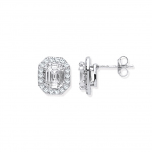 18ct White Gold Rd. Baguettes & Emerald Centre 1.40ctw Diamond Studs